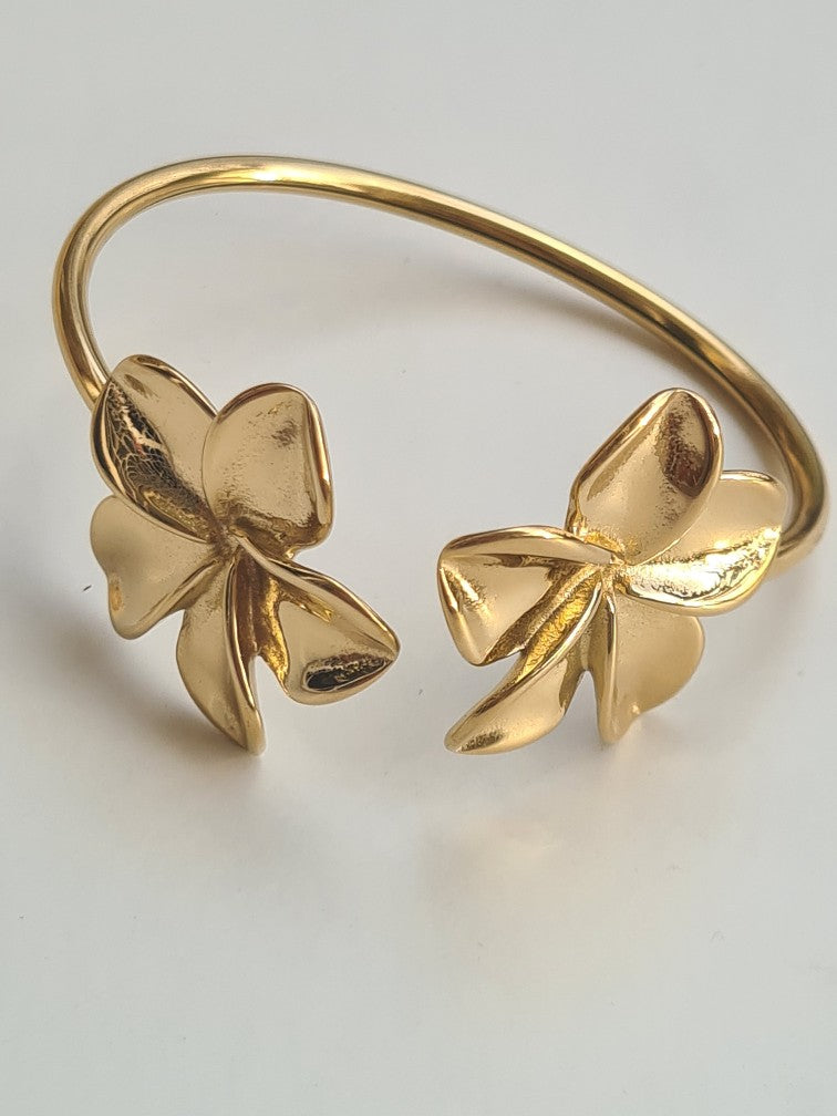 Bracelet Ouvert Floraison Dorée en Acier Inoxydable