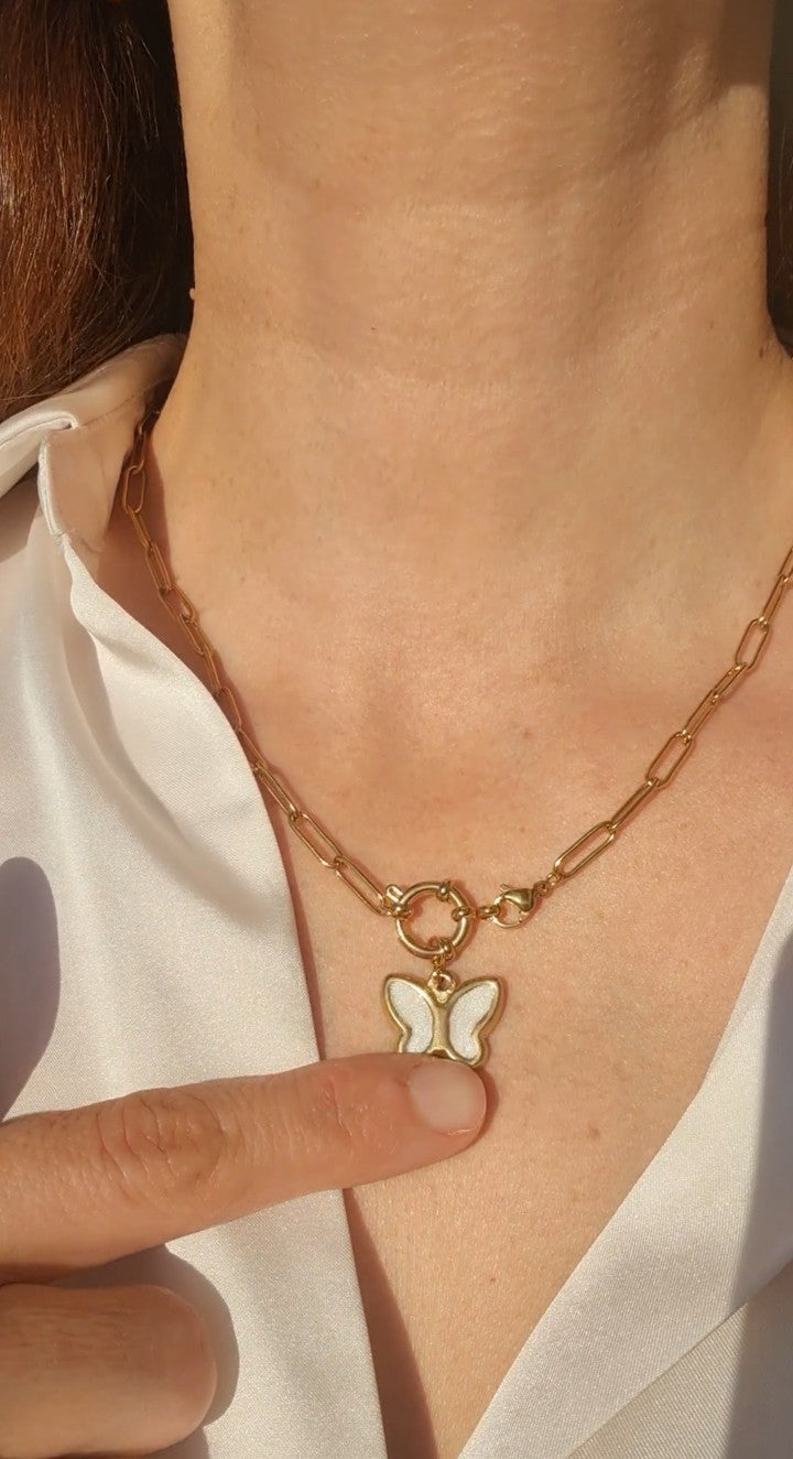 Collier Papillon de Nacre en Acier Inoxydable